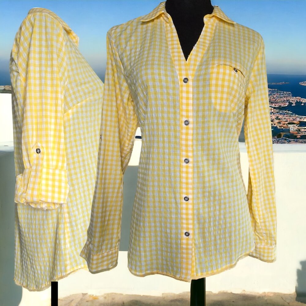NWOT KUT FROM THE KLOTH (S) "FEENA" Button Down Textured Top Gingham Style